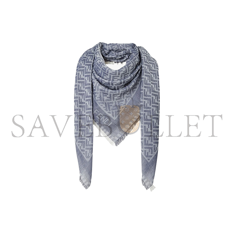 FENDI FF SHAWL BLUE SILK AND WOOL SHAWL FXT333AV9KF04V6 (140*140cm)